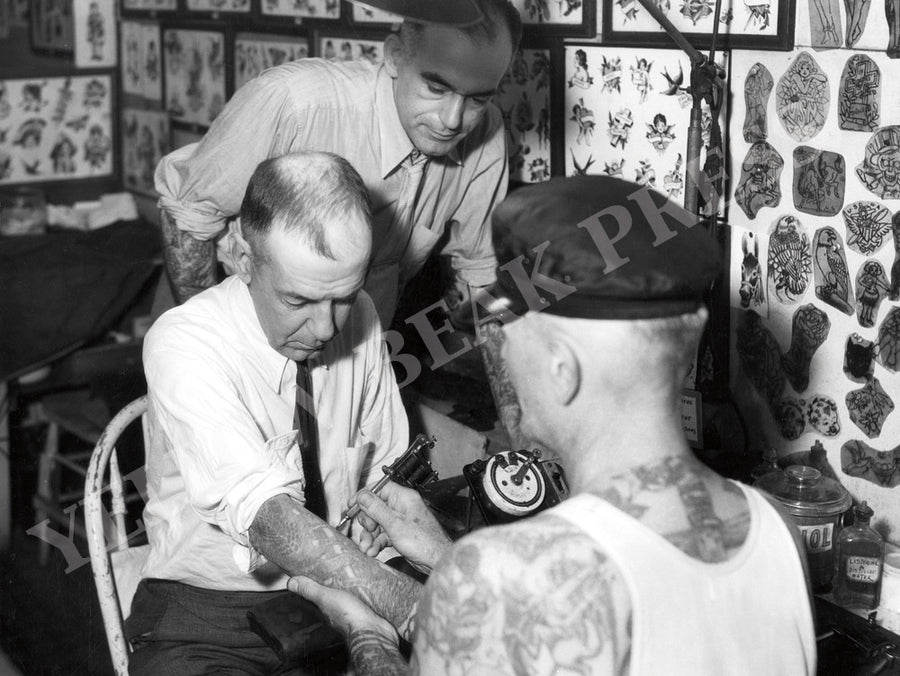 Vintage Black And White Cap Coleman Tattooing Poster Print