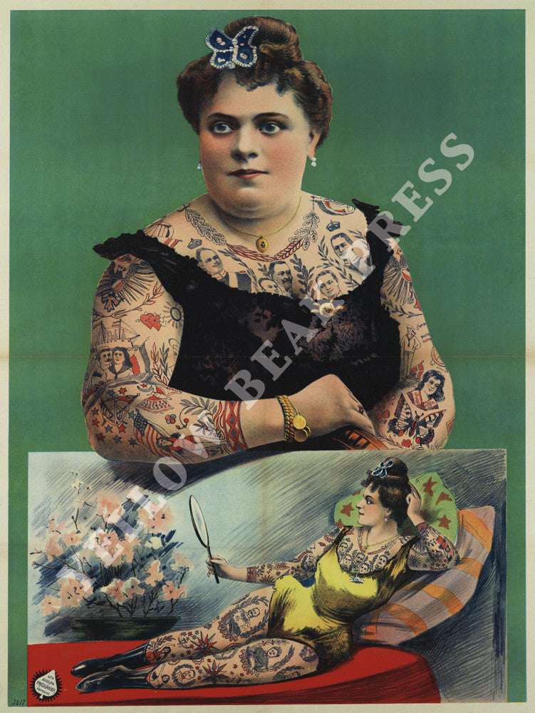 Vintage Tattooed Woman Portrait Poster Print