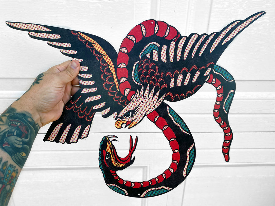 Halftone Eagle And Snake Cut Out Sign