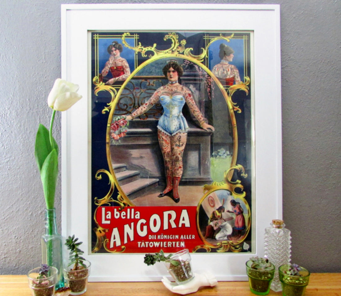 Vintage "La Bella Angora" Queen of Tattooed Women Poster Print