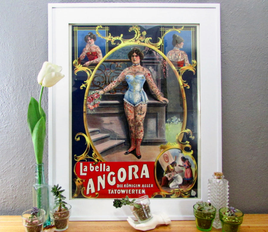 Vintage "La Bella Angora" Queen of Tattooed Women Poster Print