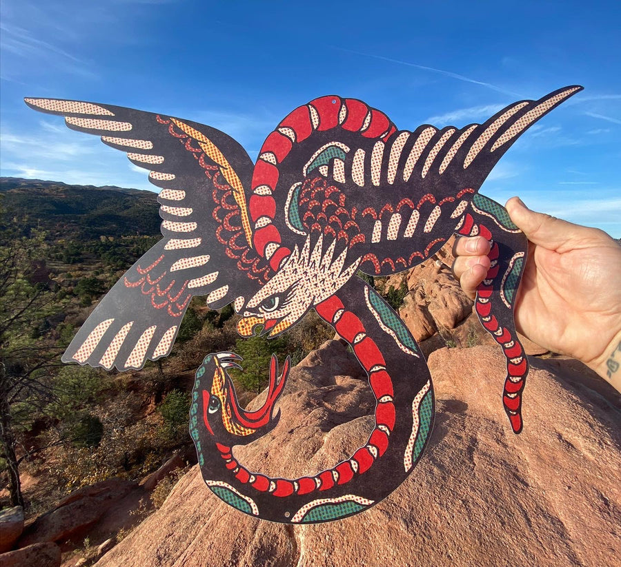 Halftone Eagle And Snake Cut Out Sign